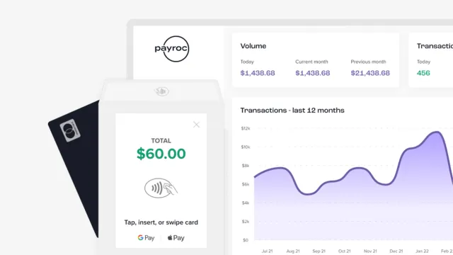 Payroc financial dashboard with a Mastercard card peeking out on the left side